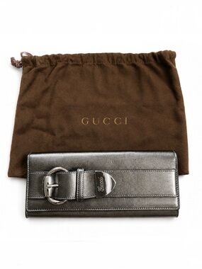 Gucci Metallic Romy Clutch Wallet with Buckle Silver Buckle Hardware